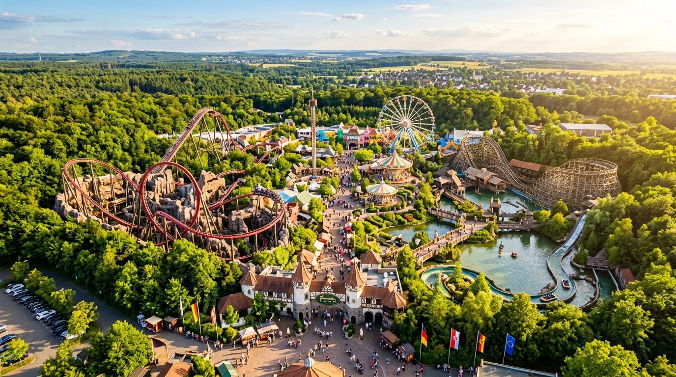 Freizeitpark in Deutschland aus der Vogelperspektive